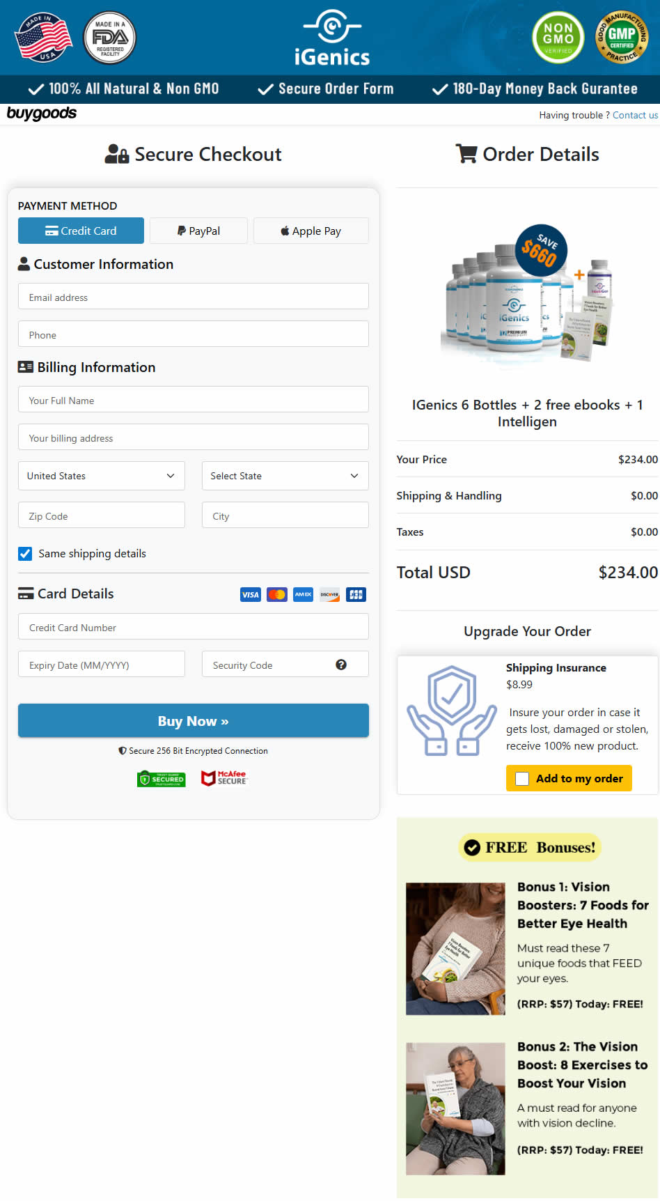 igenics order Order Now Checkout Page